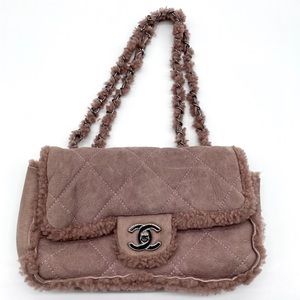 AUTHENTIC CHANEL PINK SHEARLING SINGLE FLAP BAG